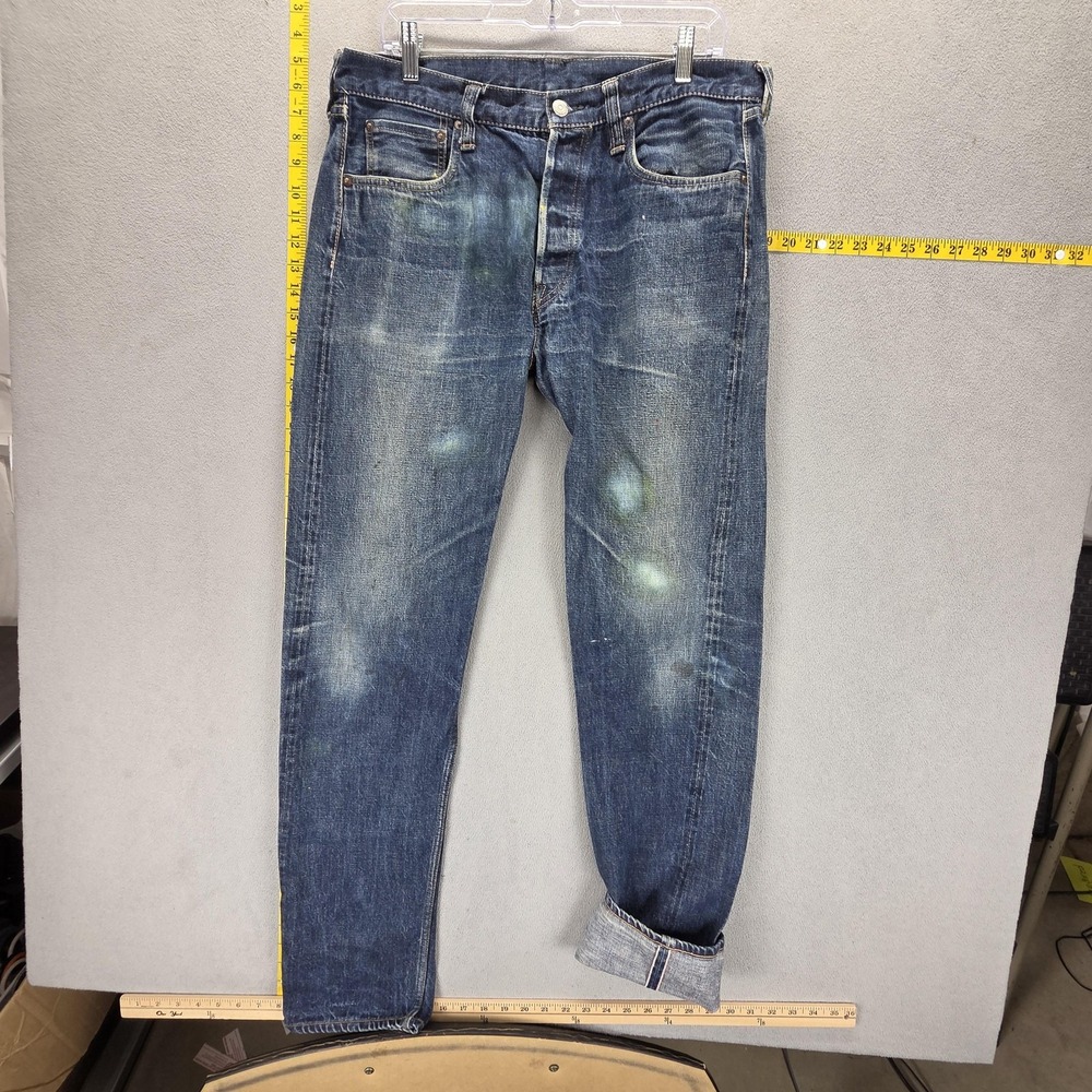 Sugar Cane Jeans Mens 34x34 Blue Selvedge 2009 Thrashed Honeycomb Button Fly